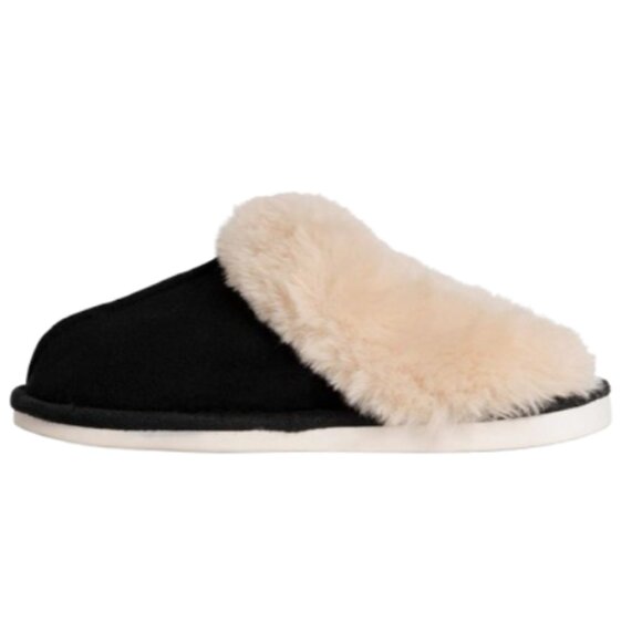 Womens Memory Foam Luxury Faux Fur Slippers Black - Picture 5 of 6